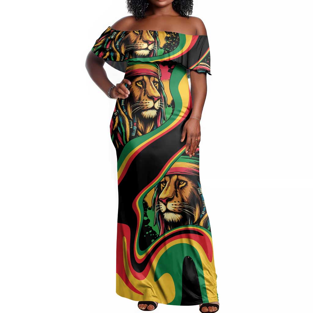 Proud Afro-Jamaicans Rasta Lion Off Shoulder Maxi Dress Reggae My Soul