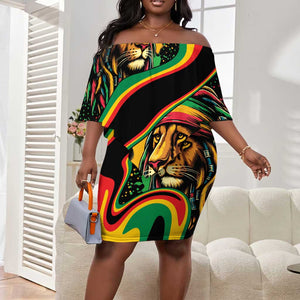 Proud Afro-Jamaicans Rasta Lion Off Shoulder Short Dress Reggae My Soul