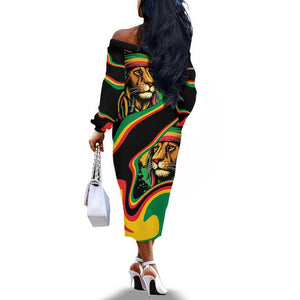 Proud Afro-Jamaicans Rasta Lion Off The Shoulder Long Sleeve Dress Reggae My Soul