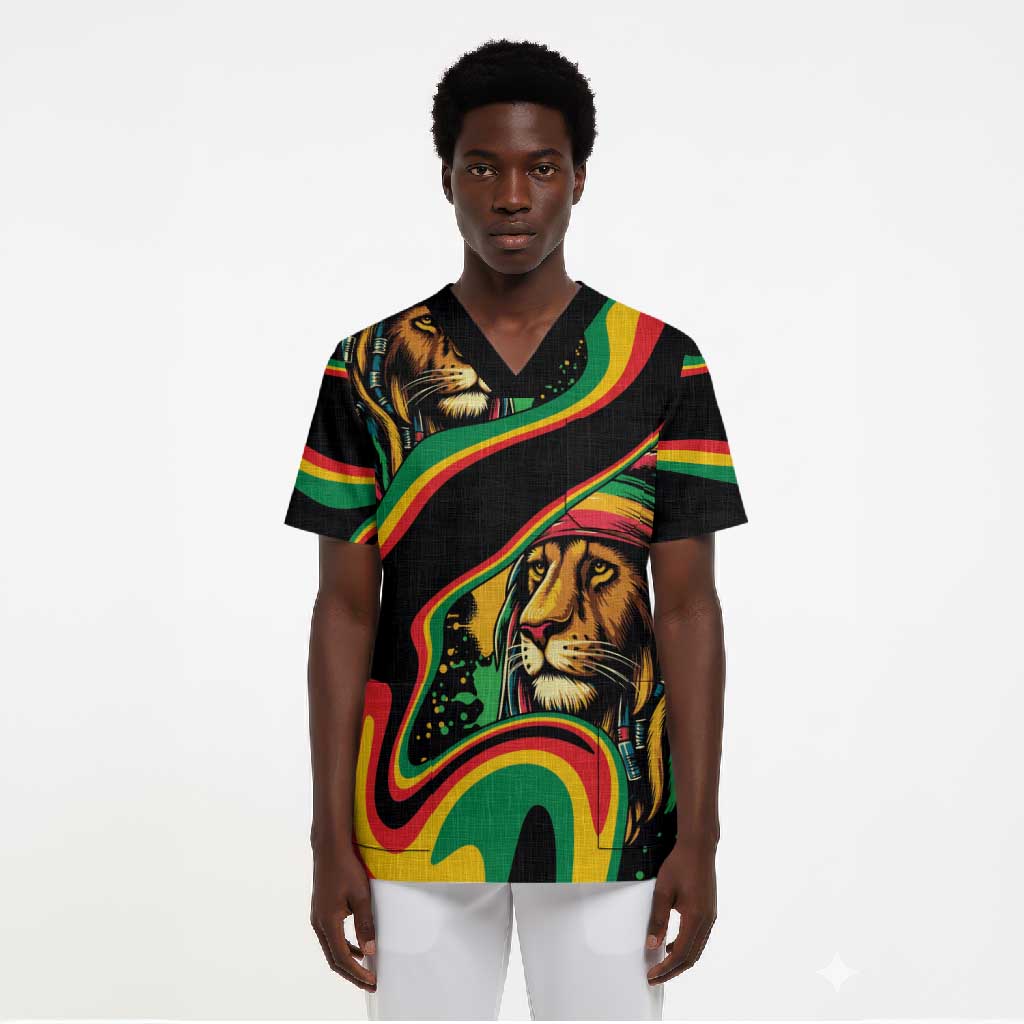 Proud Afro-Jamaicans Rasta Lion Scrub Top Reggae My Soul