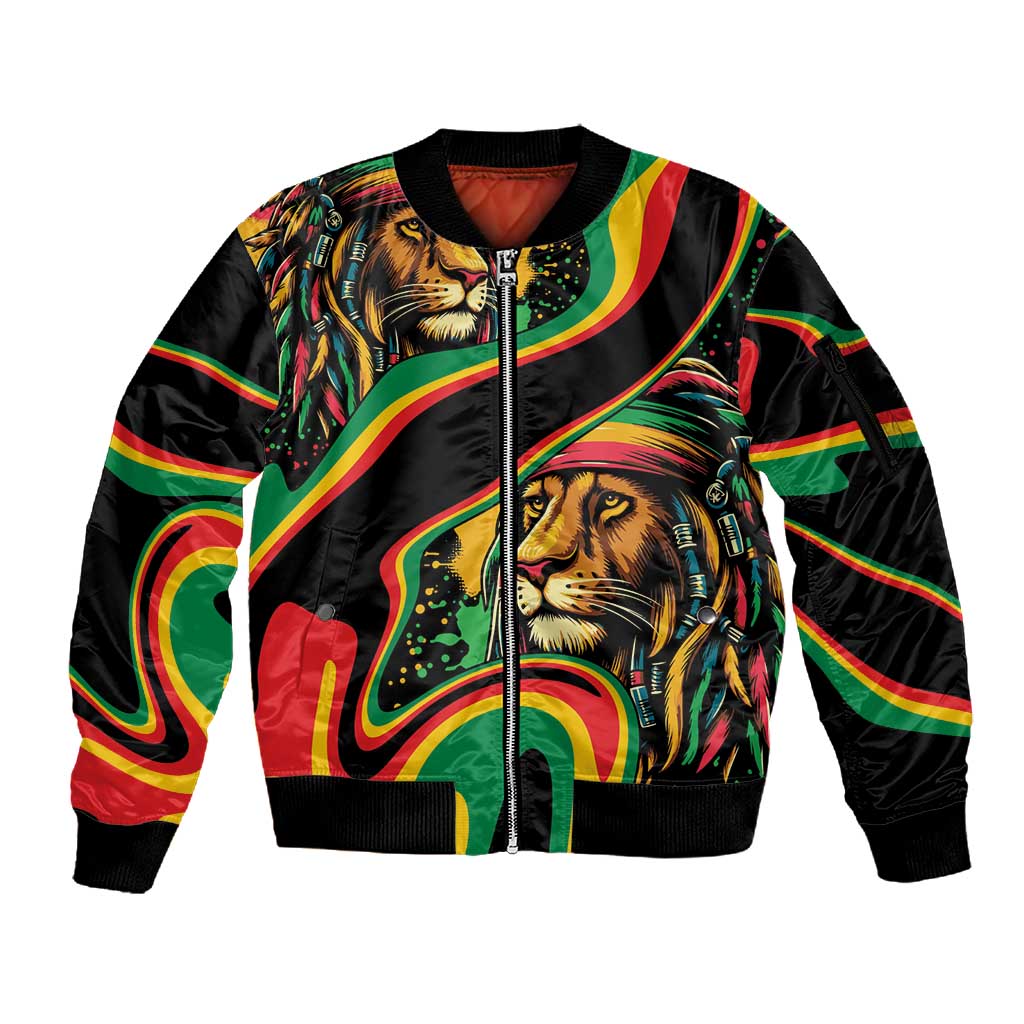 Proud Afro-Jamaicans Rasta Lion Sleeve Zip Bomber Jacket Reggae My Soul