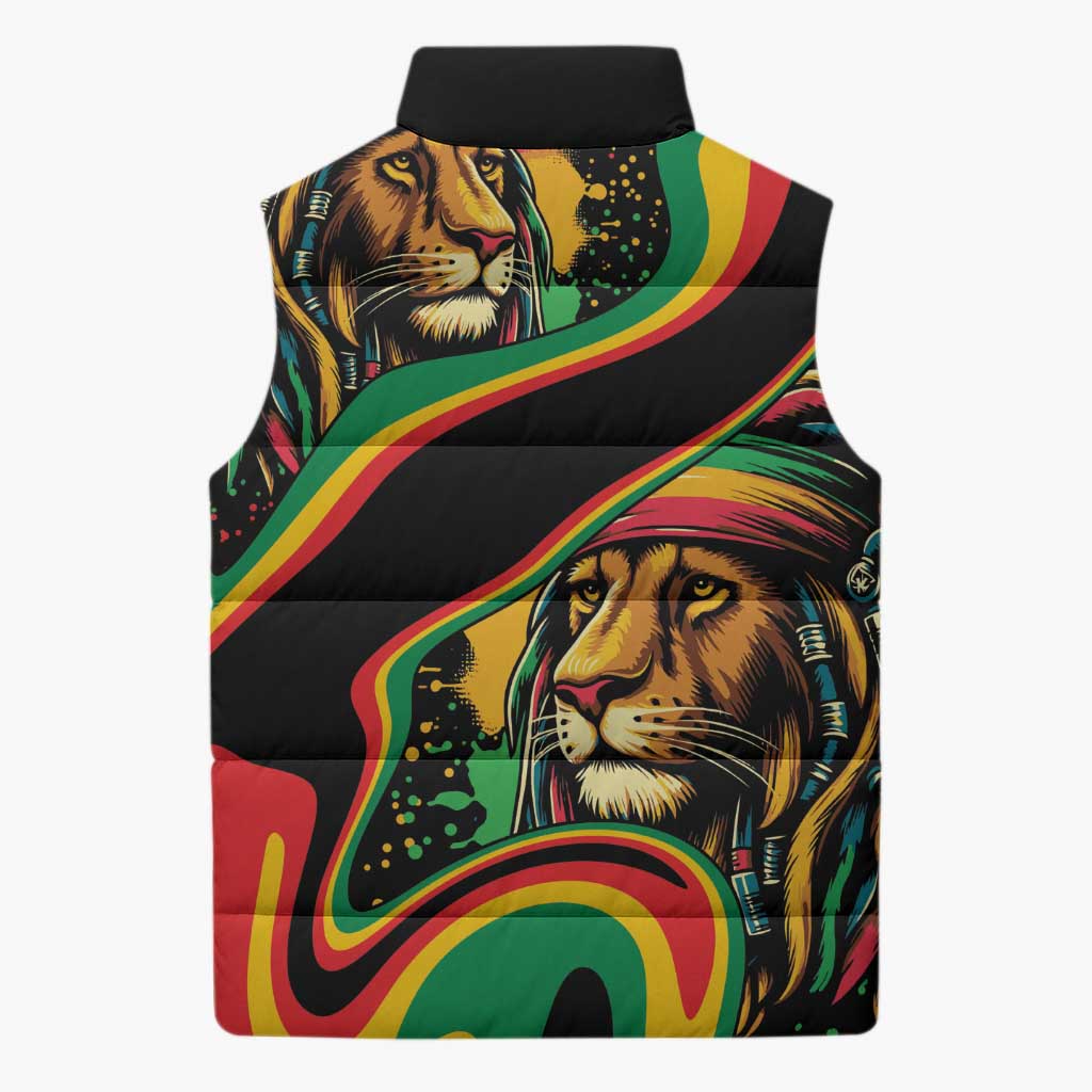 Proud Afro-Jamaicans Rasta Lion Sleeveless Puffer Jacket Reggae My Soul