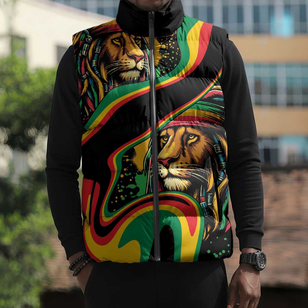 Proud Afro-Jamaicans Rasta Lion Sleeveless Puffer Jacket Reggae My Soul