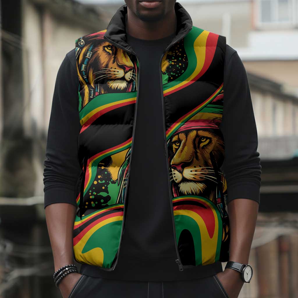 Proud Afro-Jamaicans Rasta Lion Sleeveless Puffer Jacket Reggae My Soul