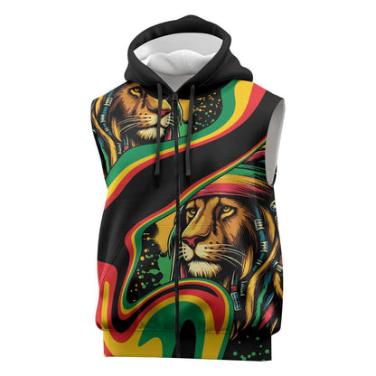 Proud Afro-Jamaicans Rasta Lion Sleeveless Zip Hoodie Reggae My Soul - African Pride