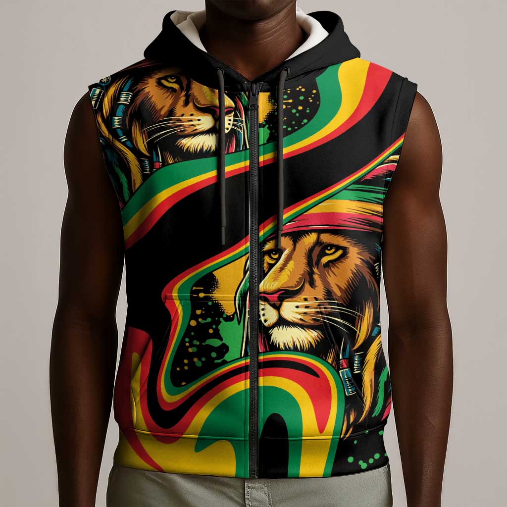 Proud Afro-Jamaicans Rasta Lion Sleeveless Zip Hoodie Reggae My Soul - African Pride