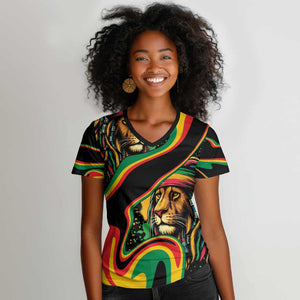 Proud Afro-Jamaicans Rasta Lion Women V-Neck T-Shirt Reggae My Soul