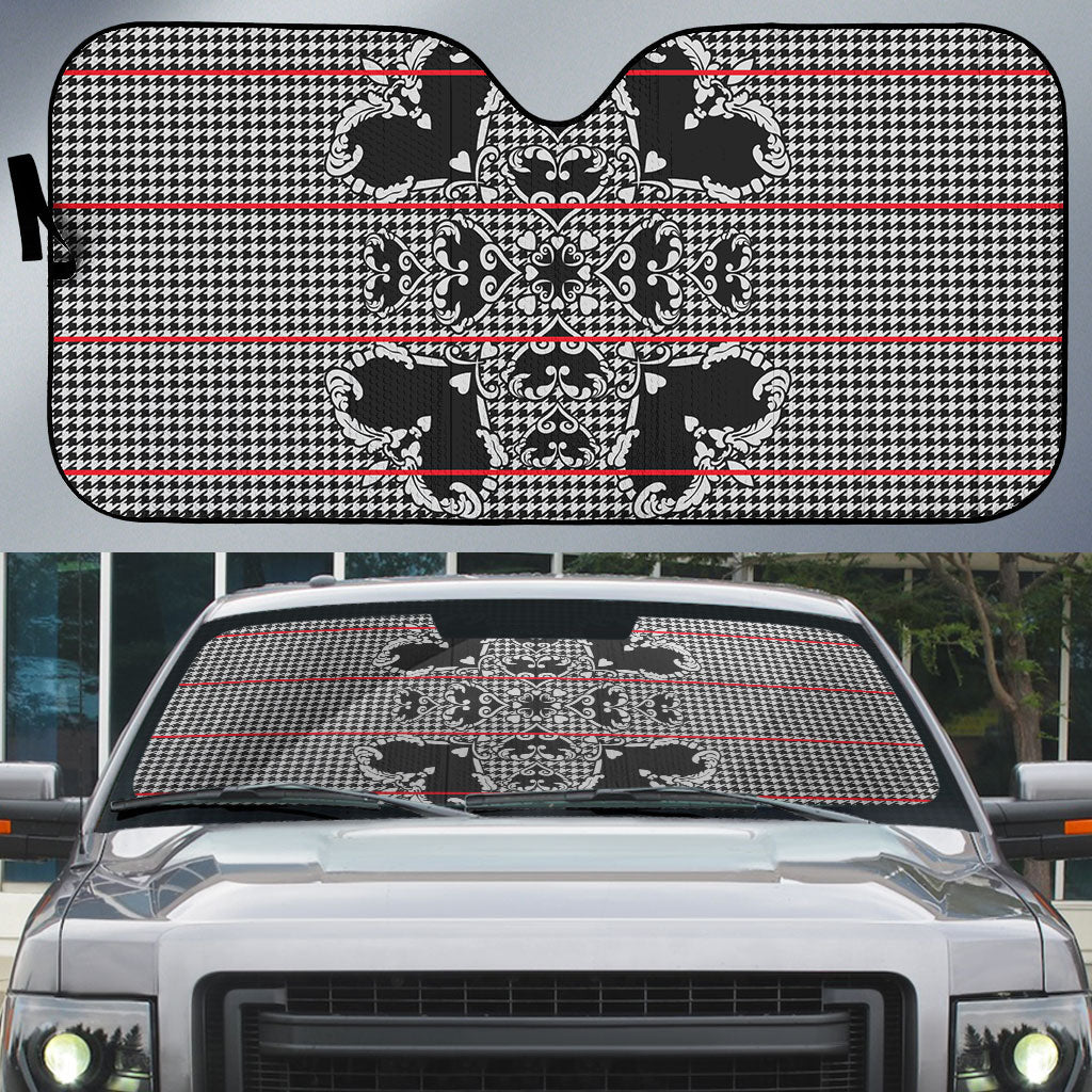 Charcoal Black Hearts Crown Traditional Geometry Auto Sun Shade Seanamarena Basotho Blanket Inspired
