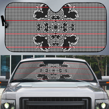 Charcoal Black Hearts Crown Traditional Geometry Auto Sun Shade Seanamarena Basotho Blanket Inspired