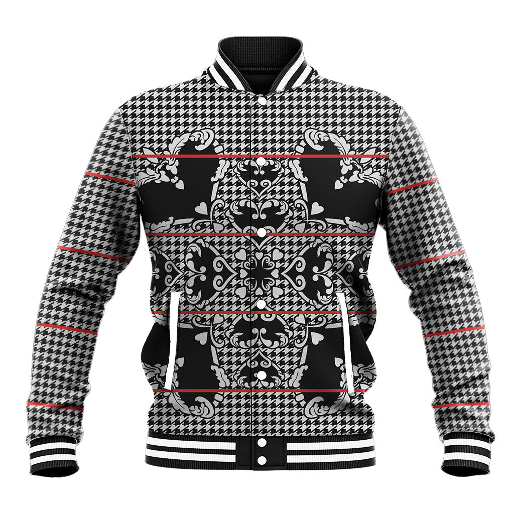 Charcoal Black Hearts Crown Traditional Geometry Baseball Jacket Seanamarena Basotho Blanket Inspired