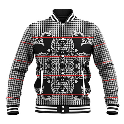 Charcoal Black Hearts Crown Traditional Geometry Baseball Jacket Seanamarena Basotho Blanket Inspired