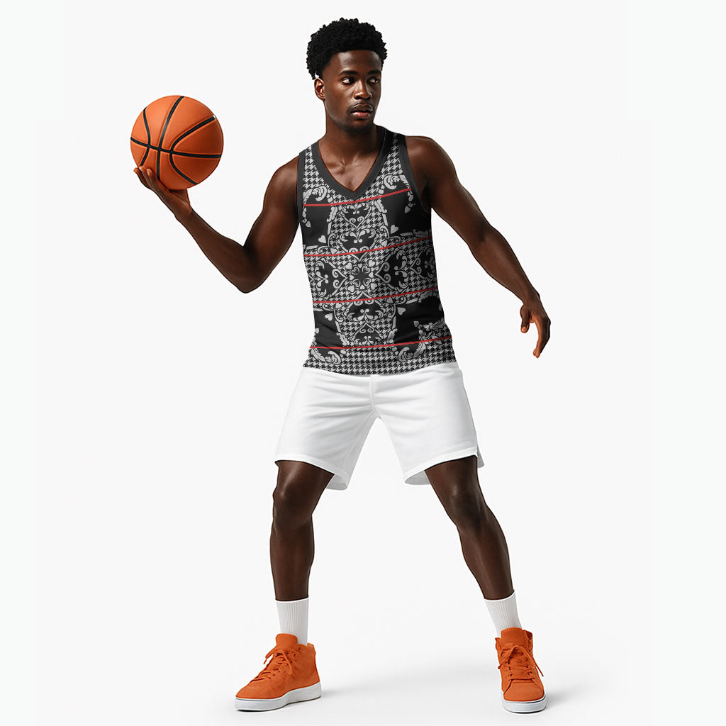 Charcoal Black Hearts Crown Traditional Geometry Basketball Jersey Seanamarena Basotho Blanket Inspired