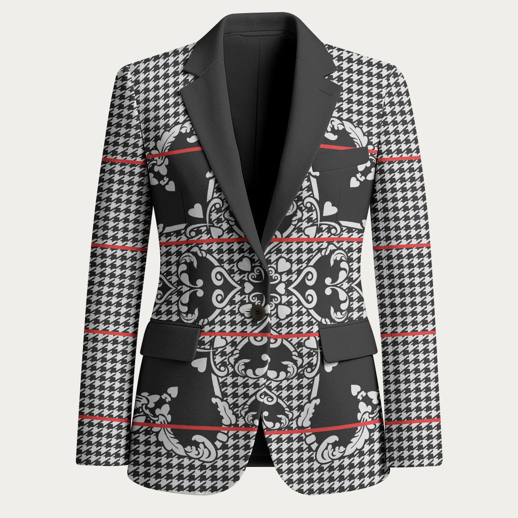 Charcoal Black Hearts Crown Traditional Geometry Blazer Seanamarena Basotho Blanket Inspired