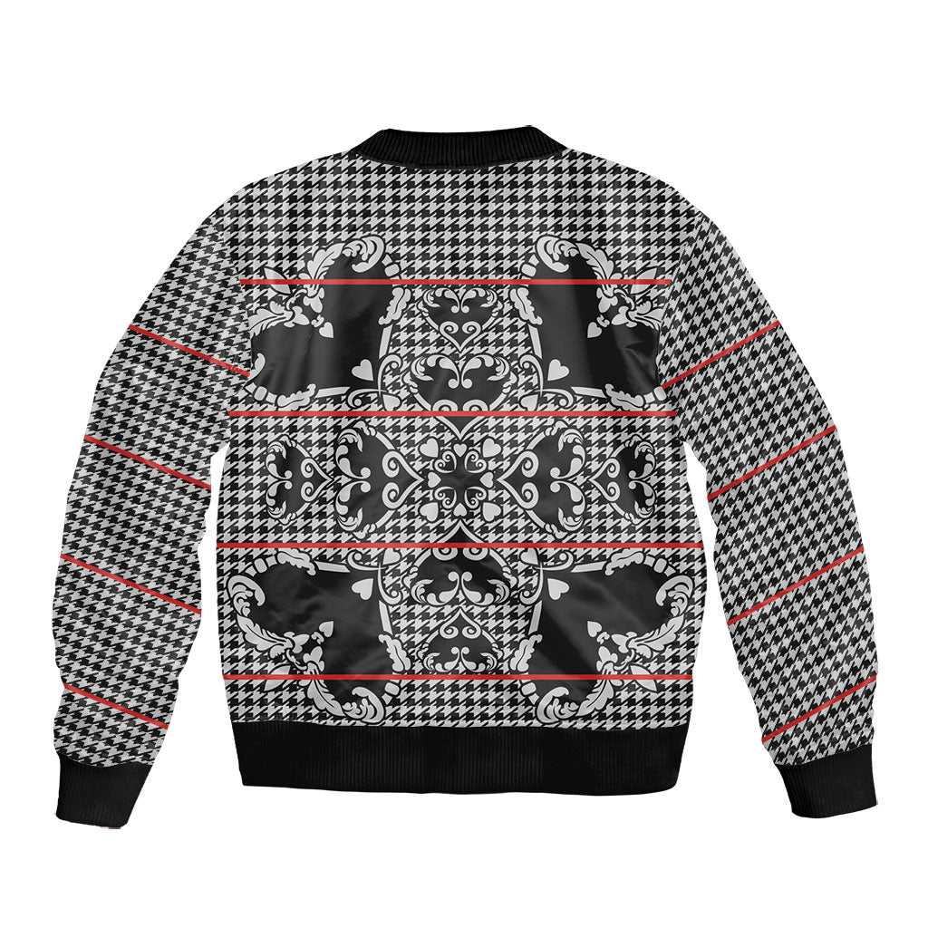 Charcoal Black Hearts Crown Traditional Geometry Bomber Jacket Seanamarena Basotho Blanket Inspired