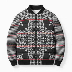 Charcoal Black Hearts Crown Traditional Geometry Bomber Puffer Jacket Seanamarena Basotho Blanket Inspired