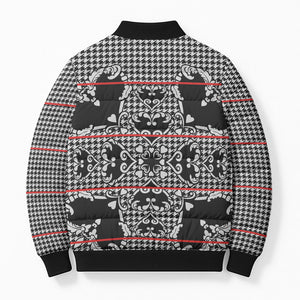 Charcoal Black Hearts Crown Traditional Geometry Bomber Puffer Jacket Seanamarena Basotho Blanket Inspired