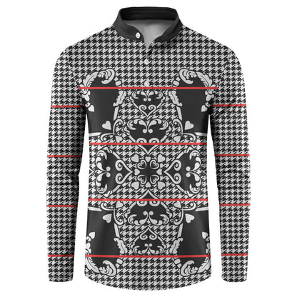 Charcoal Black Hearts Crown Traditional Geometry Button Sweatshirt Seanamarena Basotho Blanket Inspired