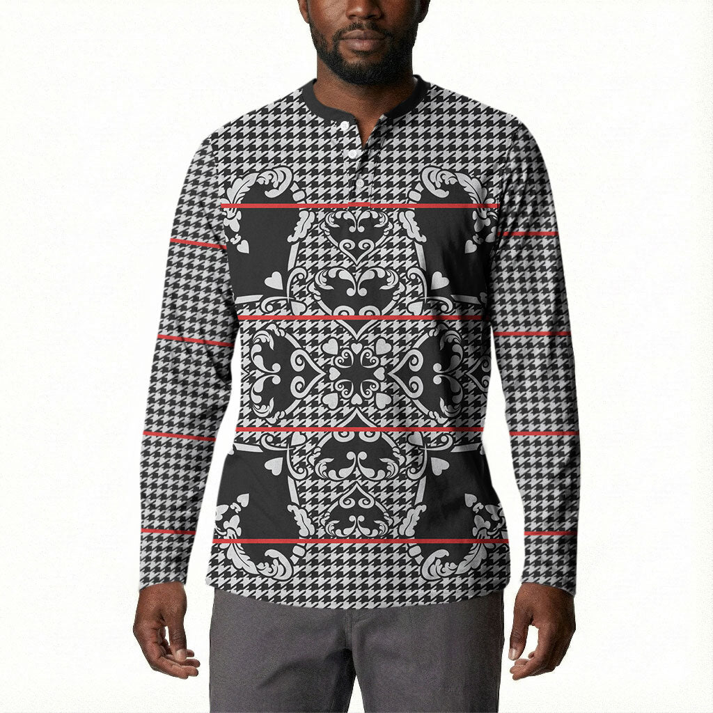 Charcoal Black Hearts Crown Traditional Geometry Button Sweatshirt Seanamarena Basotho Blanket Inspired