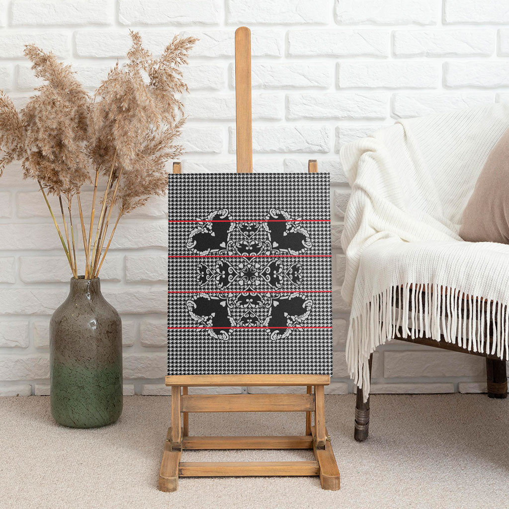 Charcoal Black Hearts Crown Traditional Geometry Canvas Wall Art Seanamarena Basotho Blanket Inspired