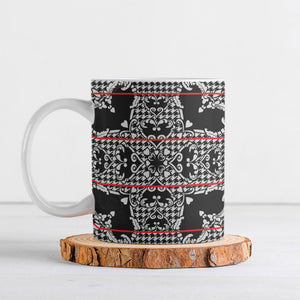 Charcoal Black Hearts Crown Traditional Geometry Ceramic Mug Seanamarena Basotho Blanket Inspired