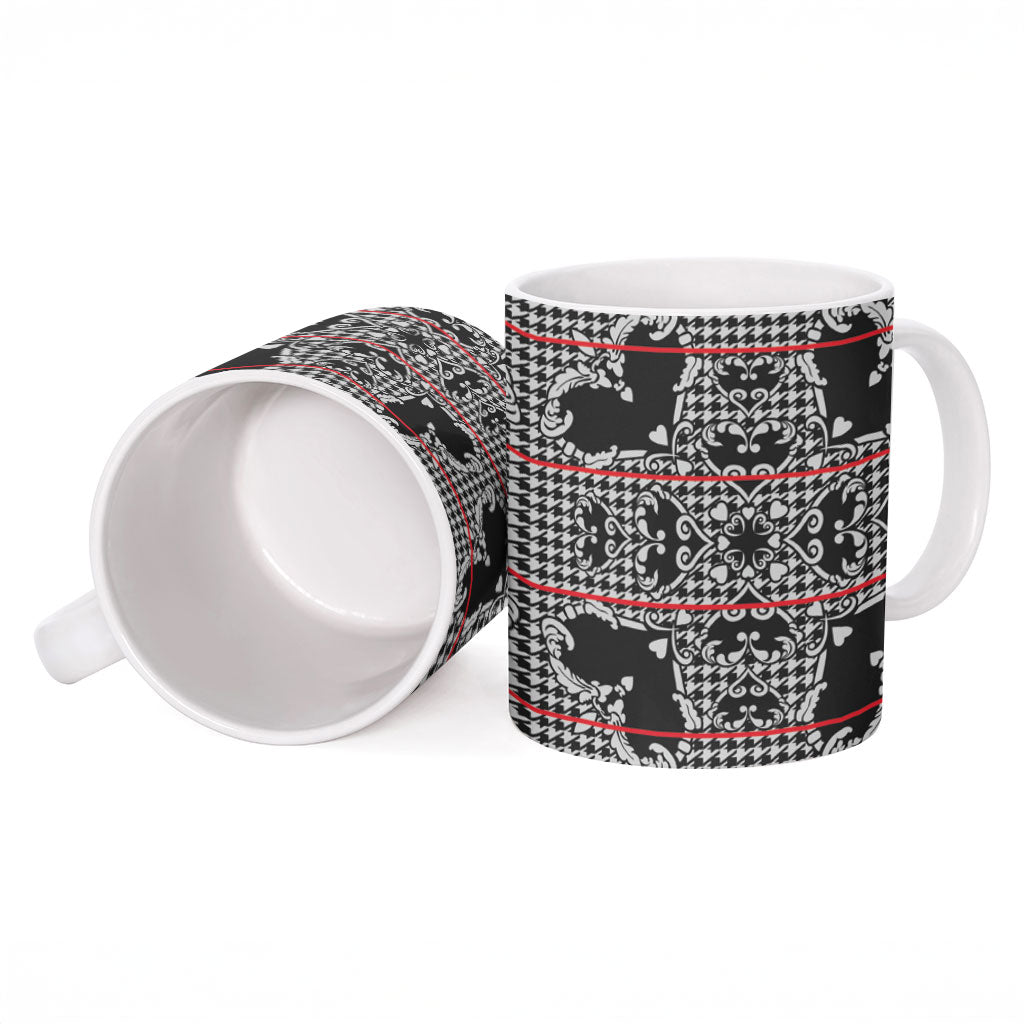 Charcoal Black Hearts Crown Traditional Geometry Ceramic Mug Seanamarena Basotho Blanket Inspired