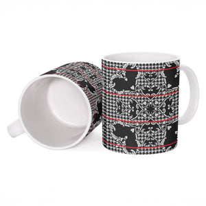 Charcoal Black Hearts Crown Traditional Geometry Ceramic Mug Seanamarena Basotho Blanket Inspired