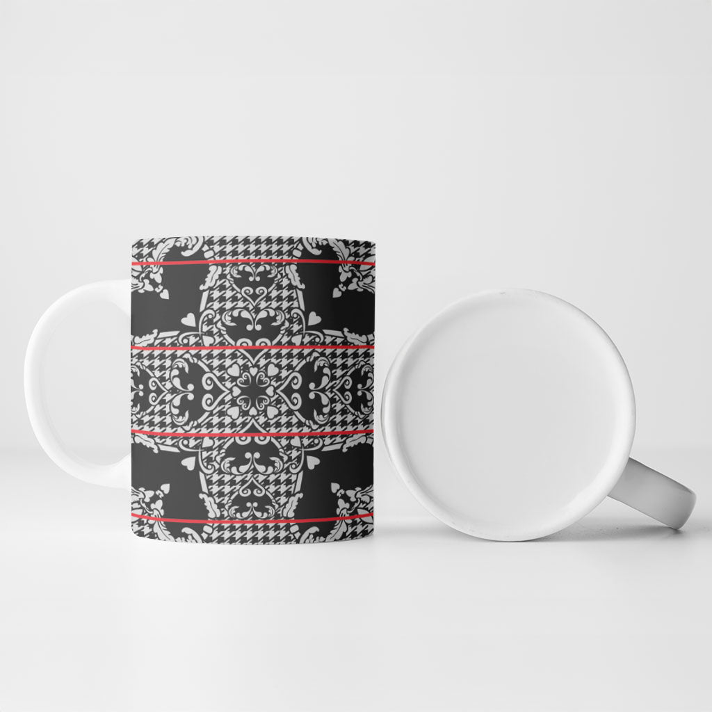 Charcoal Black Hearts Crown Traditional Geometry Ceramic Mug Seanamarena Basotho Blanket Inspired