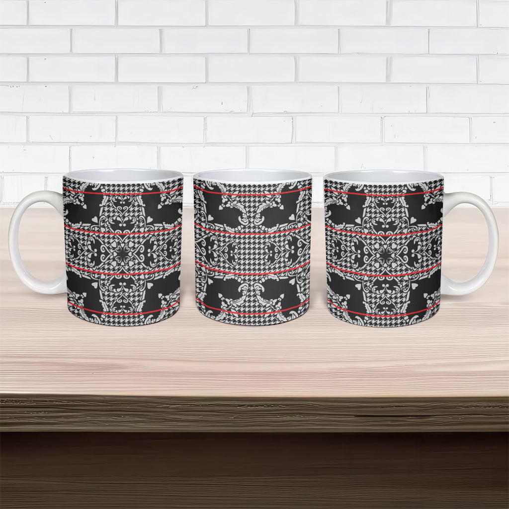 Charcoal Black Hearts Crown Traditional Geometry Ceramic Mug Seanamarena Basotho Blanket Inspired