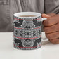Charcoal Black Hearts Crown Traditional Geometry Ceramic Mug Seanamarena Basotho Blanket Inspired