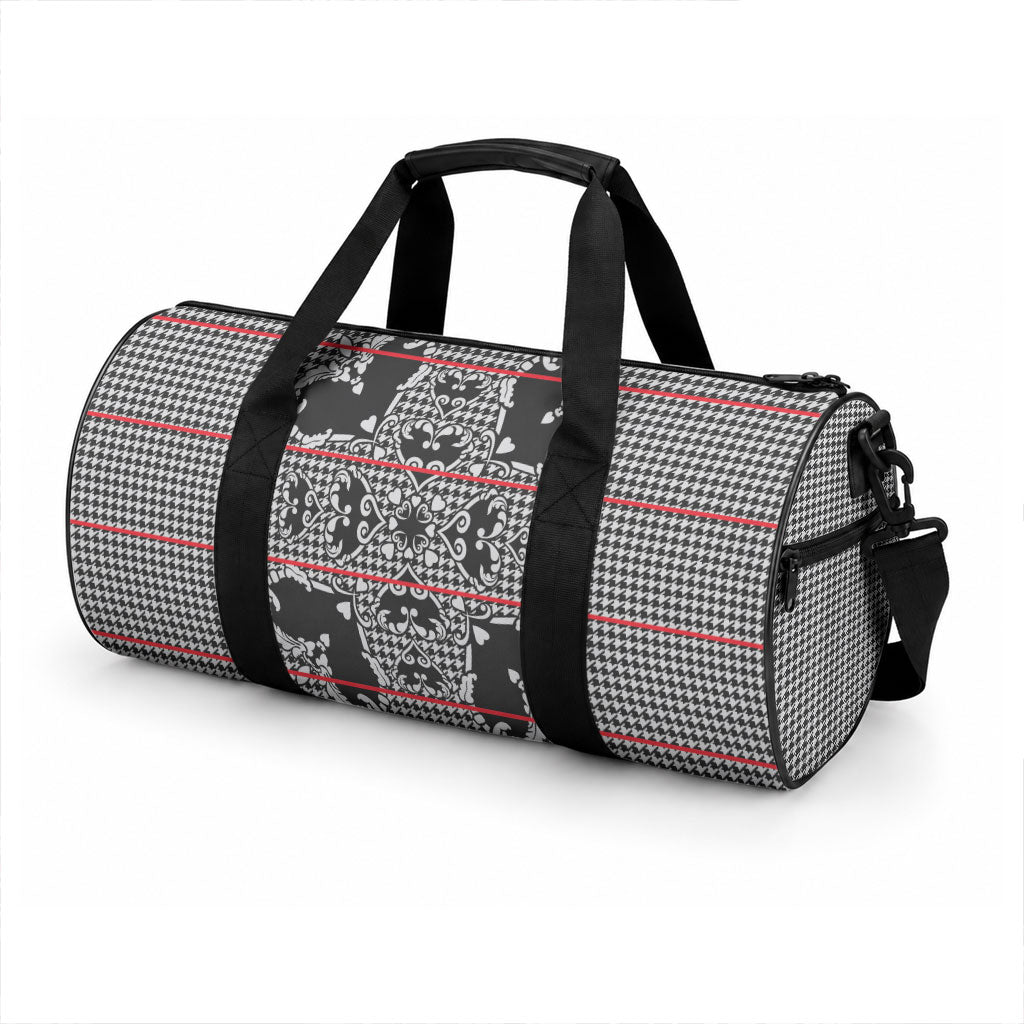 Charcoal Black Hearts Crown Traditional Geometry Duffle Bag Seanamarena Basotho Blanket Inspired