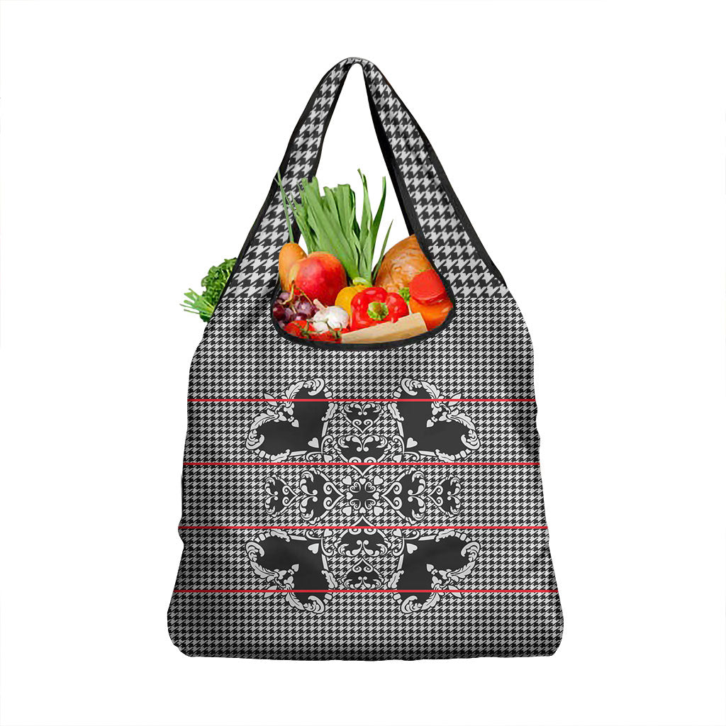 Charcoal Black Hearts Crown Traditional Geometry Grocery Bag Seanamarena Basotho Blanket Inspired