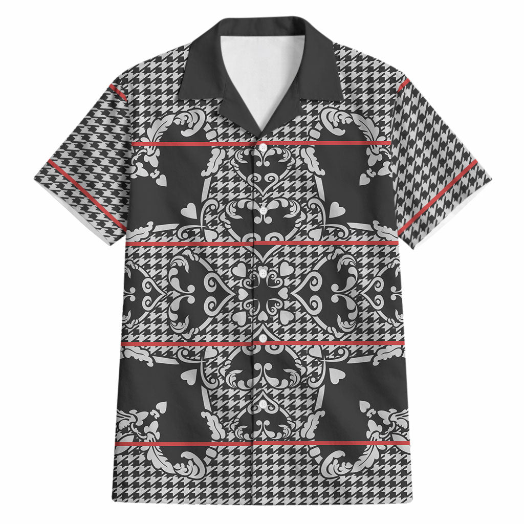 Charcoal Black Hearts Crown Traditional Geometry Hawaiian Shirt Seanamarena Basotho Blanket Inspired