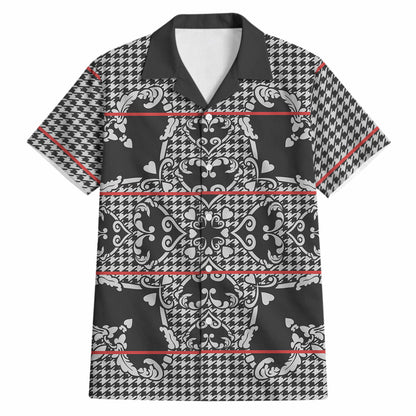 Charcoal Black Hearts Crown Traditional Geometry Hawaiian Shirt Seanamarena Basotho Blanket Inspired