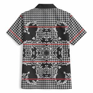 Charcoal Black Hearts Crown Traditional Geometry Hawaiian Shirt Seanamarena Basotho Blanket Inspired
