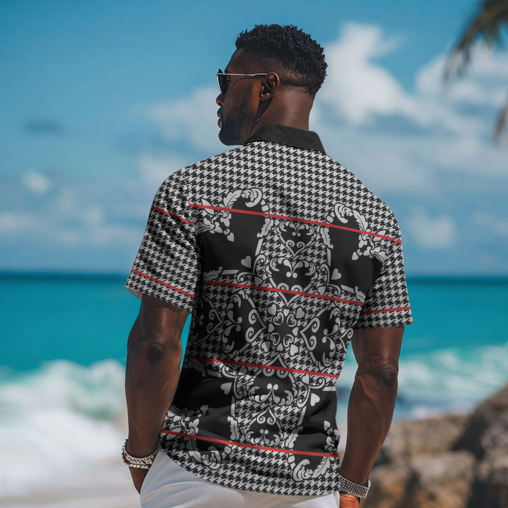 Charcoal Black Hearts Crown Traditional Geometry Hawaiian Shirt Seanamarena Basotho Blanket Inspired