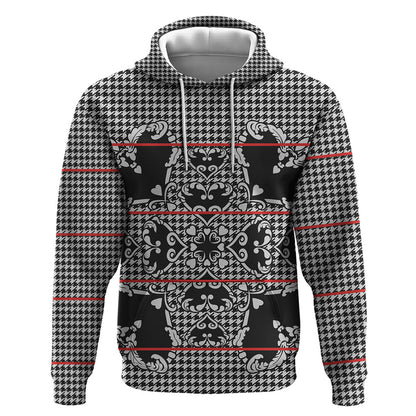 Charcoal Black Hearts Crown Traditional Geometry Hoodie Seanamarena Basotho Blanket Inspired