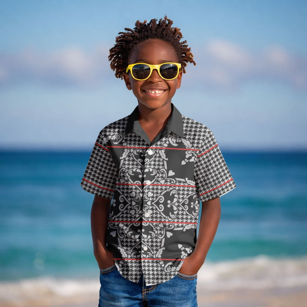Charcoal Black Hearts Crown Traditional Geometry Kid Hawaiian Shirt Seanamarena Basotho Blanket Inspired