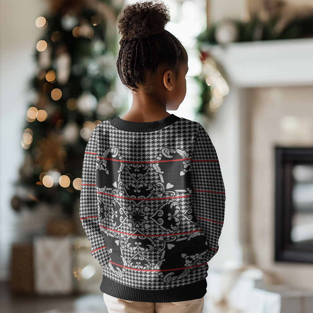 Charcoal Black Hearts Crown Traditional Geometry Kid Ugly Christmas Sweater Seanamarena Basotho Blanket Inspired