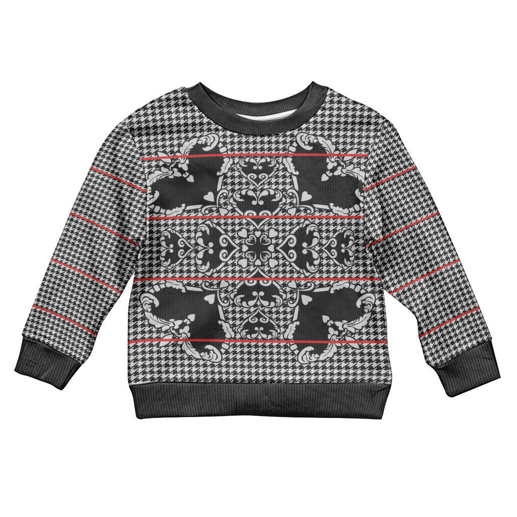 Charcoal Black Hearts Crown Traditional Geometry Kid Ugly Christmas Sweater Seanamarena Basotho Blanket Inspired