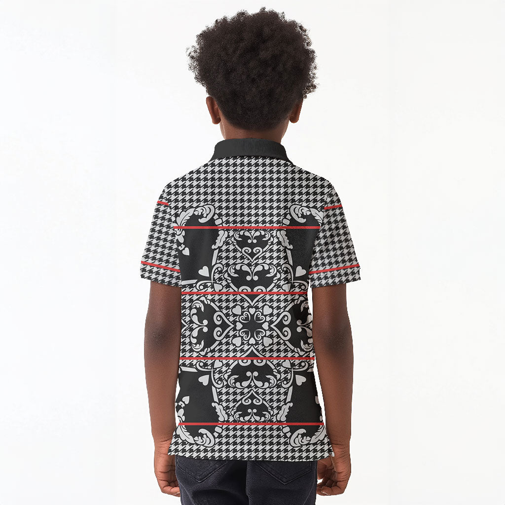 Charcoal Black Hearts Crown Traditional Geometry Kid Polo Shirt Seanamarena Basotho Blanket Inspired