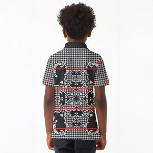Charcoal Black Hearts Crown Traditional Geometry Kid Polo Shirt Seanamarena Basotho Blanket Inspired