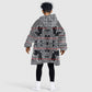 Charcoal Black Hearts Crown Traditional Geometry Kid Wearable Blanket Hoodie Seanamarena Basotho Blanket Inspired