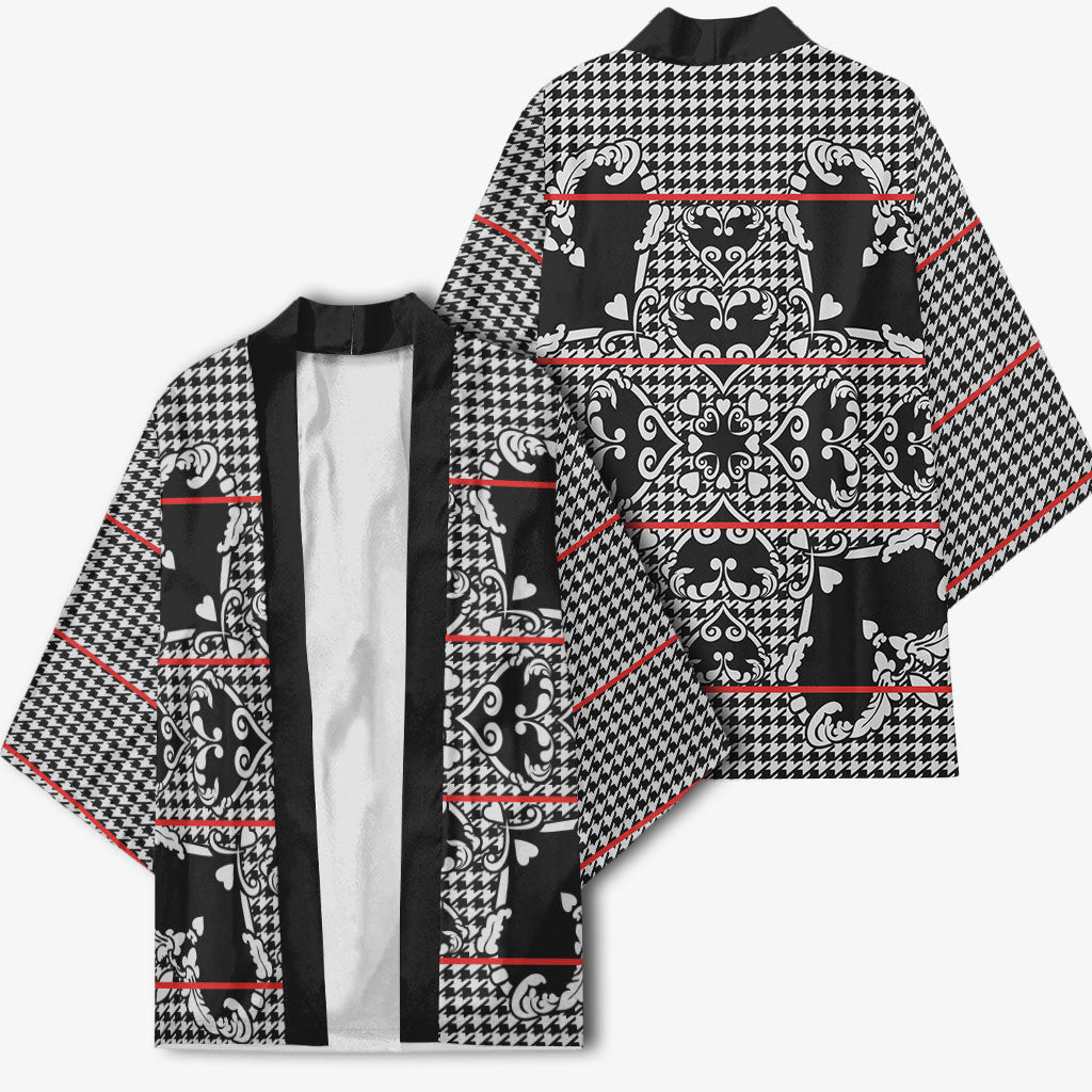 Charcoal Black Hearts Crown Traditional Geometry Kimono Seanamarena Basotho Blanket Inspired