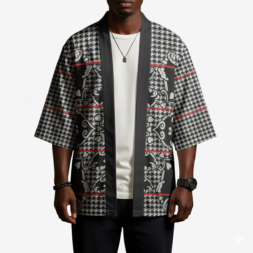 Charcoal Black Hearts Crown Traditional Geometry Kimono Seanamarena Basotho Blanket Inspired