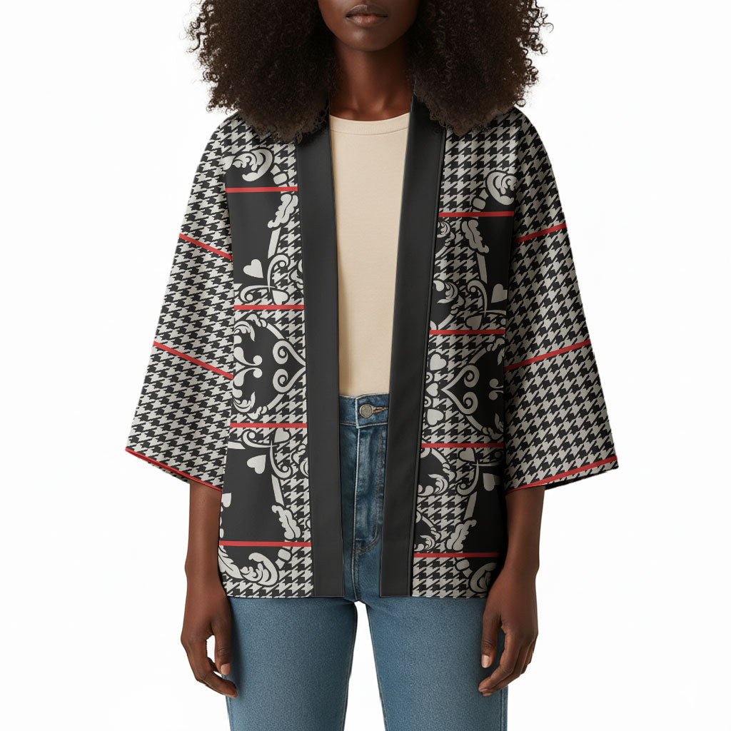Charcoal Black Hearts Crown Traditional Geometry Kimono Seanamarena Basotho Blanket Inspired