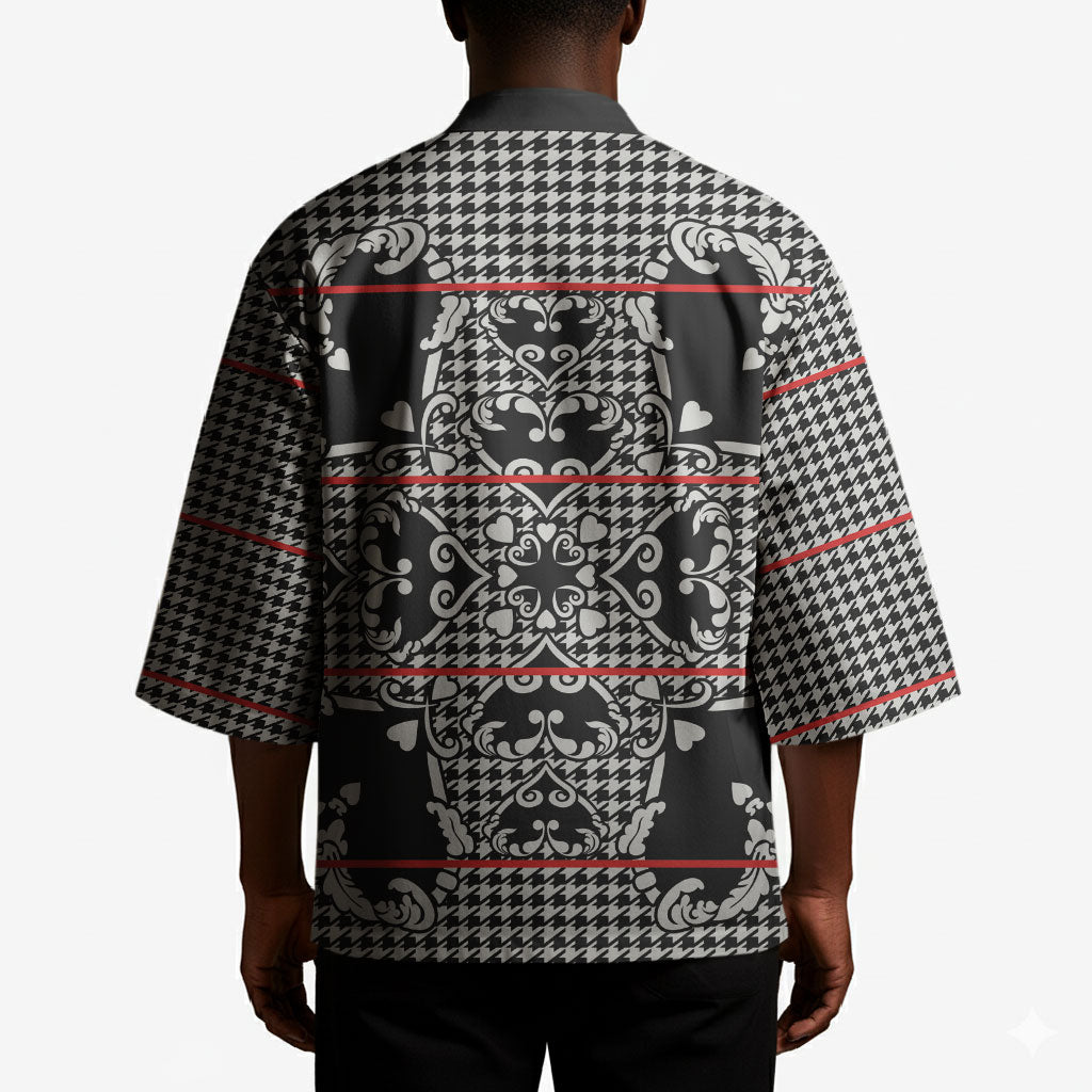 Charcoal Black Hearts Crown Traditional Geometry Kimono Seanamarena Basotho Blanket Inspired