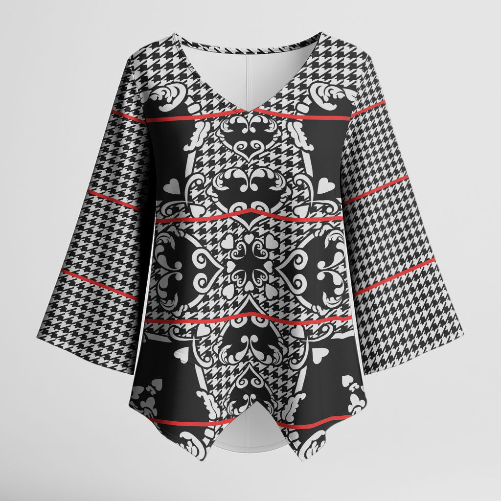 Charcoal Black Hearts Crown Traditional Geometry Kimono Sleeve Blouse Seanamarena Basotho Blanket Inspired