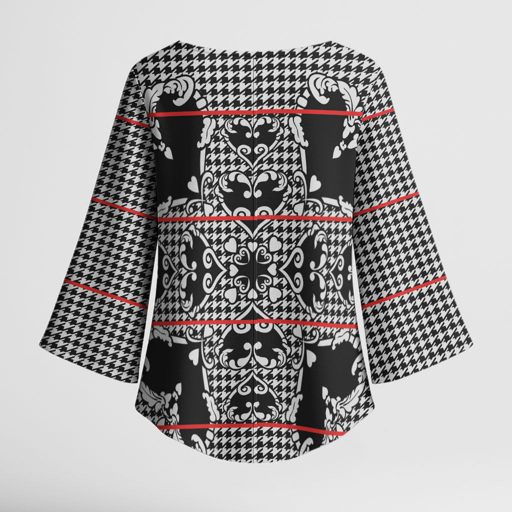 Charcoal Black Hearts Crown Traditional Geometry Kimono Sleeve Blouse Seanamarena Basotho Blanket Inspired