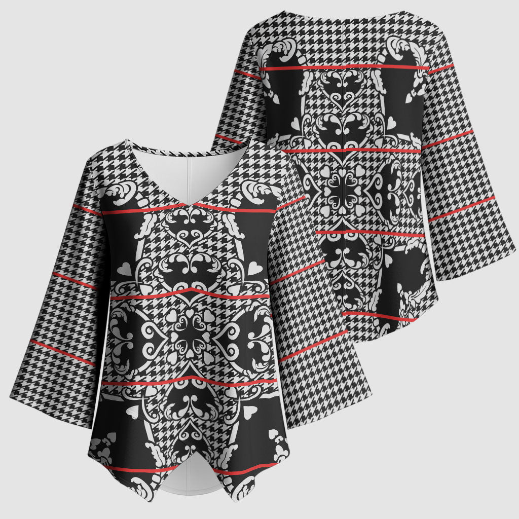 Charcoal Black Hearts Crown Traditional Geometry Kimono Sleeve Blouse Seanamarena Basotho Blanket Inspired