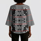 Charcoal Black Hearts Crown Traditional Geometry Kimono Sleeve Blouse Seanamarena Basotho Blanket Inspired